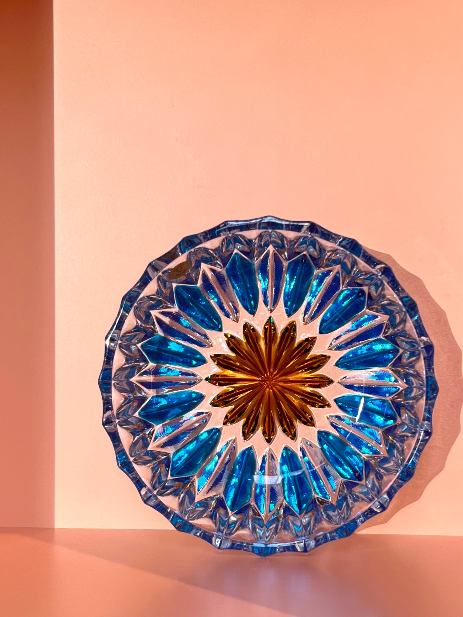 Schale / Rüschenschale / Obstschale / Plätzchenteller · geschliffen · blau braun · 15,5 x 5 cm