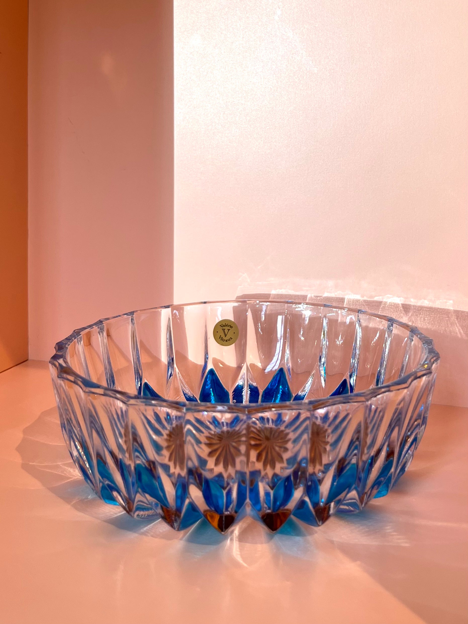 Schale / Rüschenschale / Obstschale / Plätzchenteller · geschliffen · blau braun · 15,5 x 5 cm