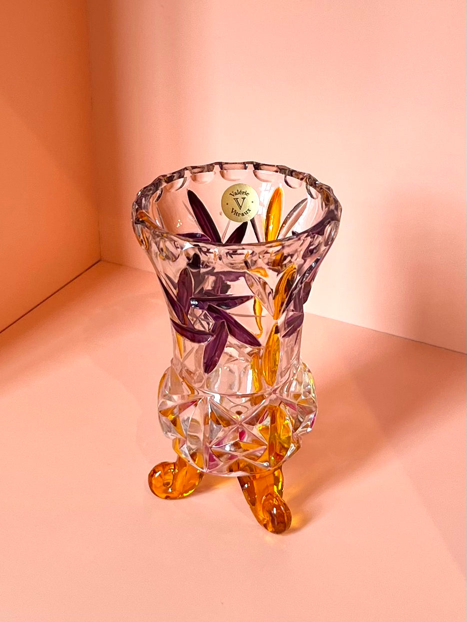 Vase / Stiftehalter · geschliffen · lila gelb rosa · 11 x 6,5 cm