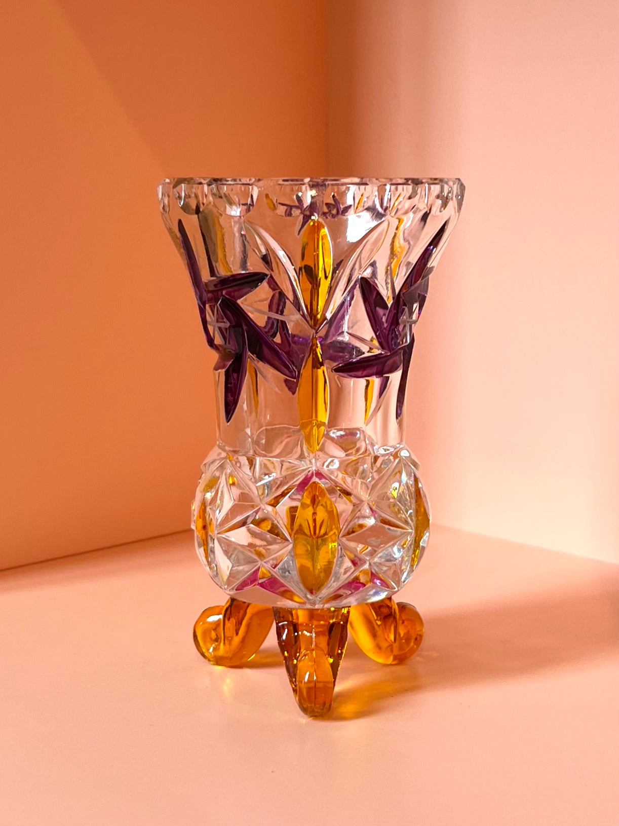 Vase / Stiftehalter · geschliffen · lila gelb rosa · 11 x 6,5 cm