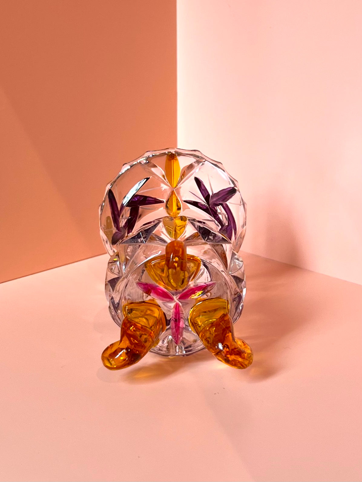 Vase / Stiftehalter · geschliffen · lila gelb rosa · 11 x 6,5 cm