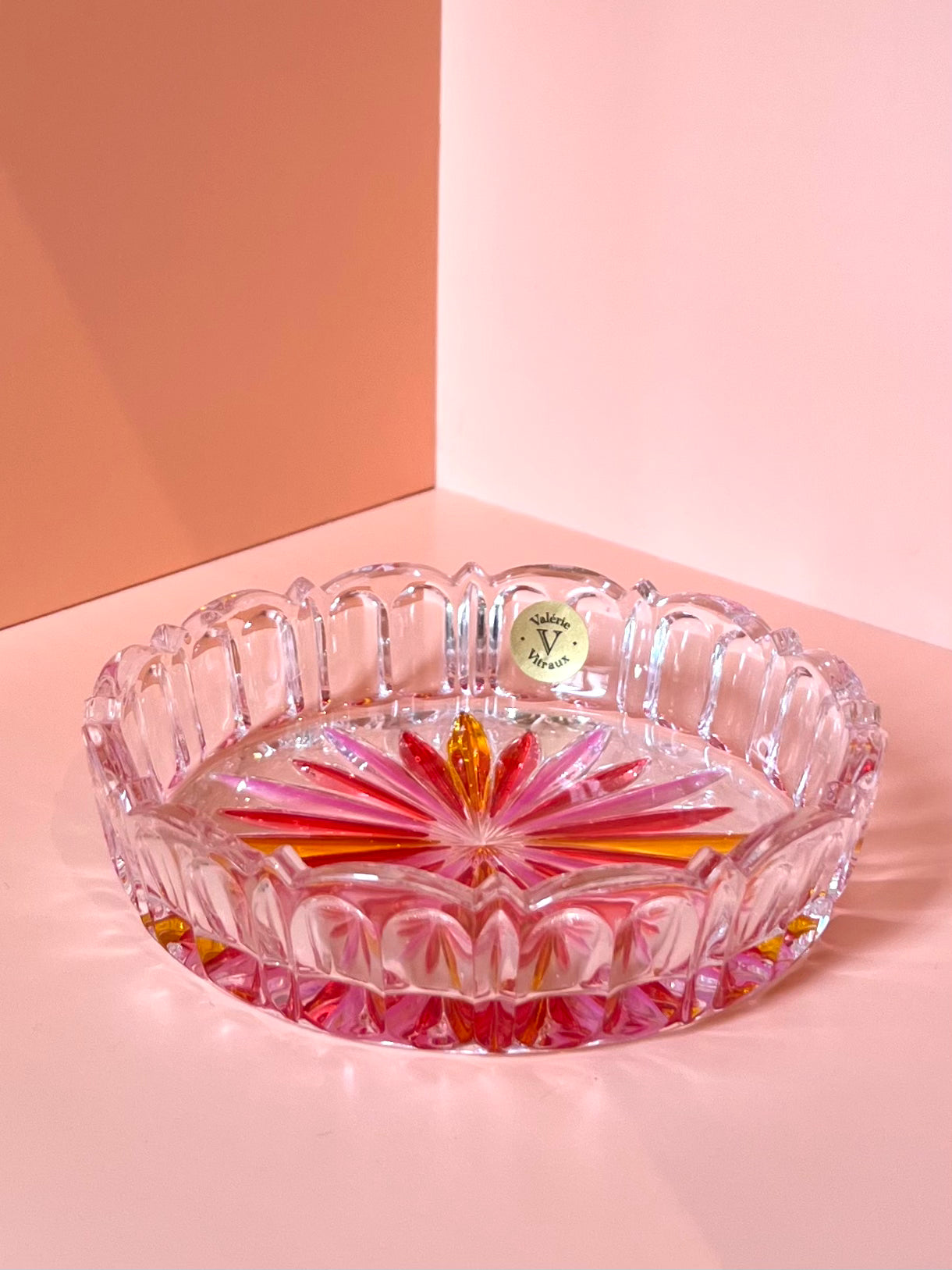 Schale / Rüschenschale / Dekoschale / Schmuckschale · geschliffen · gelb rot rosa · 11 x 2,5 cm