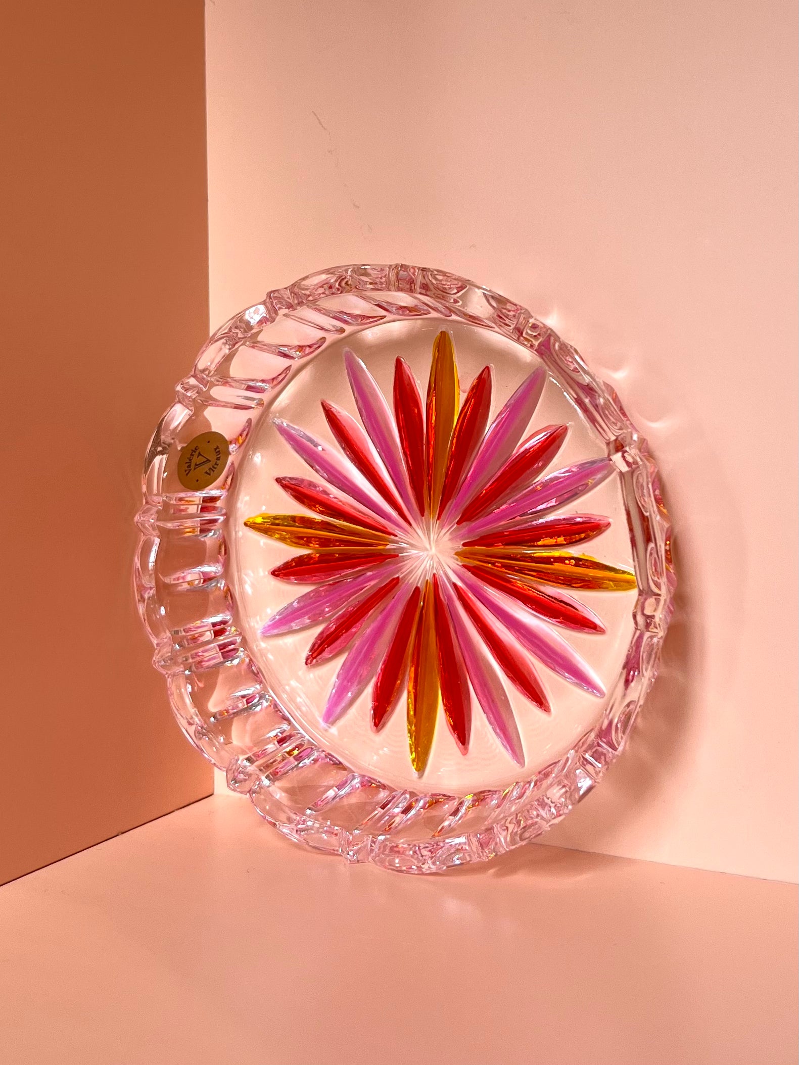 Schale / Rüschenschale / Dekoschale / Schmuckschale · geschliffen · gelb rot rosa · 11 x 2,5 cm