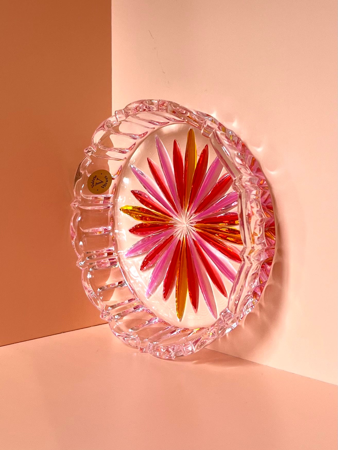 Schale / Rüschenschale / Dekoschale / Schmuckschale · geschliffen · gelb rot rosa · 11 x 2,5 cm